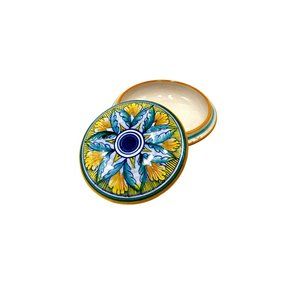 DERUTA Italy Ceramic Hand Painted Box Round Shallow Trinket Jewelry Holder w Lid